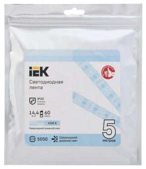 Лента светодиодная 5м LSR-5050W60-14,4-IP20-12В 14,4Вт 6500K IEK