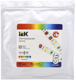 Лента светодиодная 5м  LSR-5050RGB60-14,4-IP65-12В 14,4Вт IEK