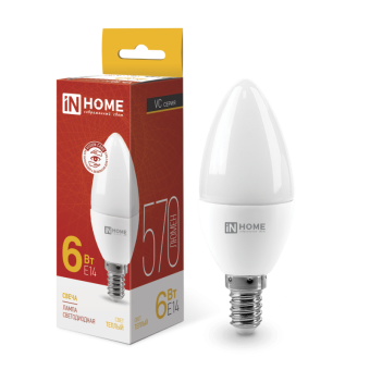Лампа светодиодная LED-СВЕЧА-VC 6Вт 230В Е14 3000К 540Лм IN HOME
