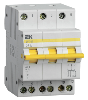 Выключатель-разъединитель трехпозиционный ВРТ-63 3P 25А IEK (1/4/48)