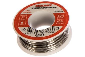 Припой с канифолью 100 гр. d=2. 0 мм (Sn60 Pb40 Flux 2. 2%) REXANT