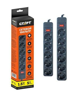 Сетевой фильтр SP. 5 мест x 3 м  ZVT черный  СТАРТ