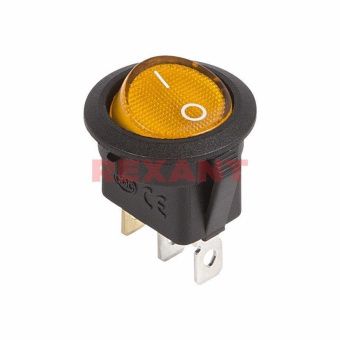 Выключатель клавишный круглый 12V 20А (3с) ON-OFF желтый с подсв.