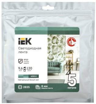 Лента светодиодная 5м LSR-2835NW120-9,6-IP20-12В 9,6Вт 4000K IEK