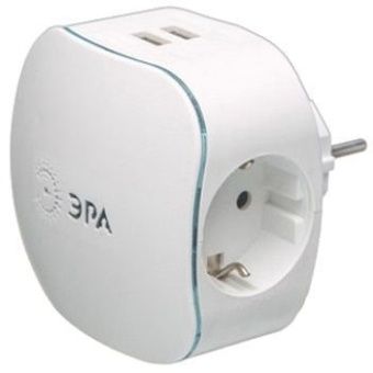 Тройник SP-3e-USB-2A ЭРА 3гн, с заземл., со шторкой (черный)