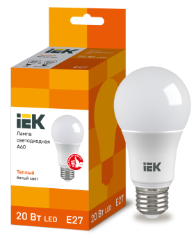 Лампа светодиодная A60 шар 20Вт 230В 3000К E27 IEK