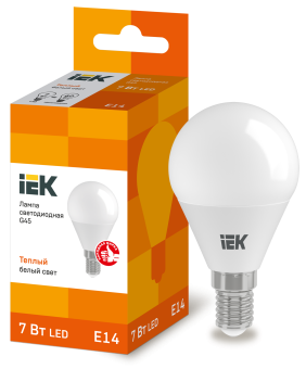 Лампа LED G45 шар 7Вт 230В 3000К E14 IEK