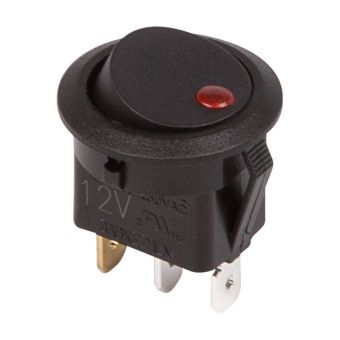 Выключатель клавишный круглый 12V 16А (3с) ON-OFF черный с красной посв. REXANT