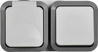 TORS Блок розетка + выключатель горизонтальный 16А IP55 TS242 серо-белый IEK