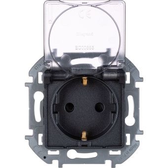 Legrand INSPIRIA Антрацит Розетка 2К+З IP 44 с откидной крышкой и шторками 16 А - 250 В